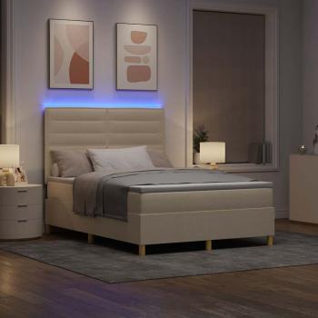 LED Boxspringbett mit Matratze Creme 140 x 200 cm Stoff