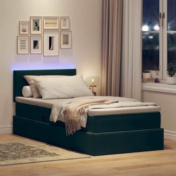 LED-Speicherbett mit Matratze Dunkelgrün 90 x 190 cm Samt