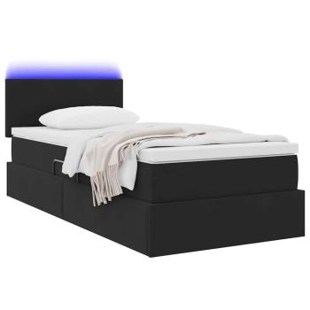 Bett mit Stauraum und LED mit LED Schwarz 100 x 200 cm Samt