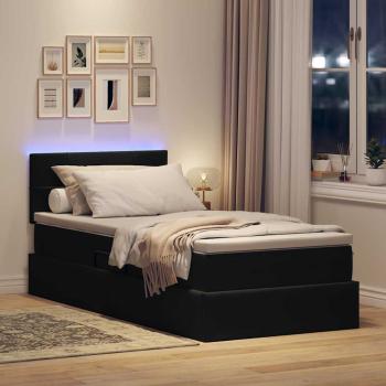 Bett mit Stauraum und LED mit LED Schwarz 100 x 200 cm Samt
