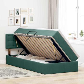 ARDEBO.de - Bett mit Stauraum und LED mit LED Dunkelgrün 90 x 190 cm Samt