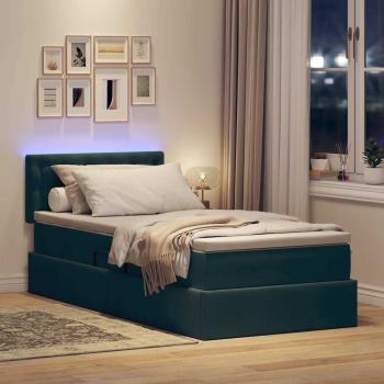 Bett mit Stauraum und LED mit LED Dunkelgrün 90 x 190 cm Samt