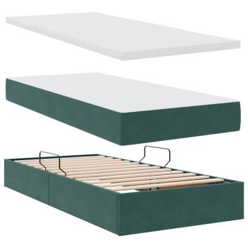 Bett mit Stauraum und LED mit LED Dunkelgrün 90 x 190 cm Samt