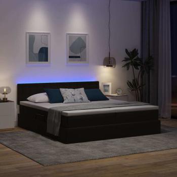Bett mit LED-Lichtleisten Schwarz 200 x 200 cm Samt