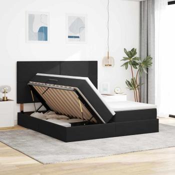 Aufbewahrungsbett mit Matratze Schwarz 200 x 200 cm Samt