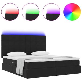 Bett mit LED-Lichtleisten Schwarz 200 x 200 cm Samt