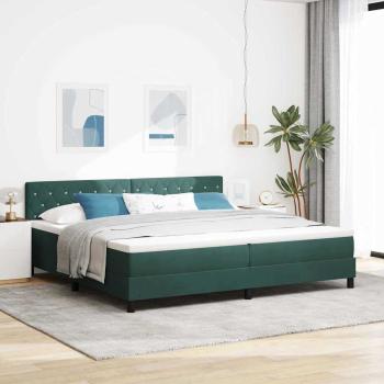 ARDEBO.de - LED Boxspringbett mit Matratze Dunkelgrün 200 x 200 cm Samt