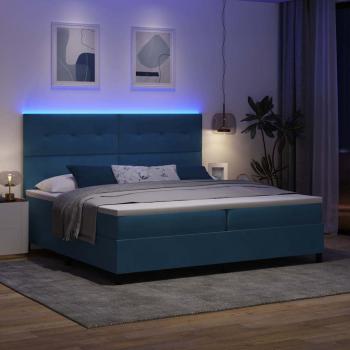 LED Boxspringbett mit Matratze Dunkelblau 200 x 200 cm Stoff
