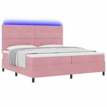 LED Boxspringbett mit Kopfteil Rosa 200 x 200 cm Samt