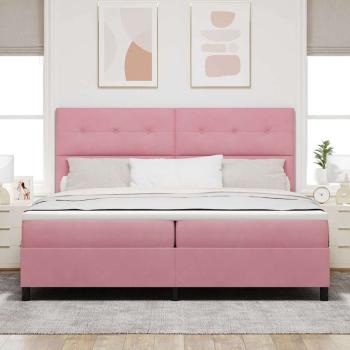LED Boxspringbett mit Kopfteil Rosa 200 x 200 cm Samt