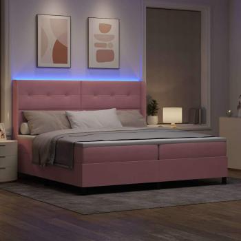 Boxspringbett mit Matratze mit LED Rosa 200 x 200 cm Samt