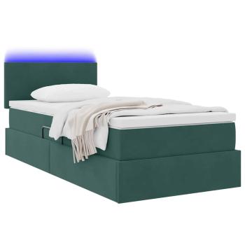 LED-Speicherbett mit Matratze Dunkelgrün 100 x 200 cm Samt