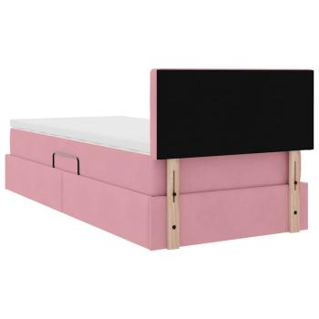 Bett mit Stauraum und LED mit Matratze Rosa 100 x 200 cm Samt