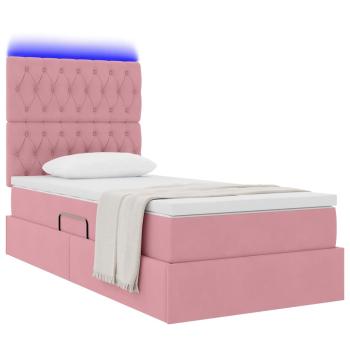 Bett mit Stauraum und LED mit Matratze Rosa 100 x 200 cm Samt