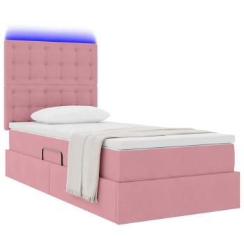Bett mit Stauraum und LED mit Matratze Rosa 100 x 200 cm Samt