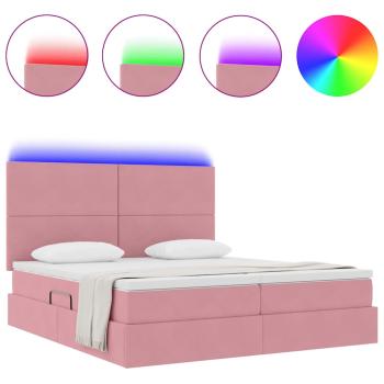 Bett mit LED-Lichtleisten mit Kopfteil Rosa 200 x 200 cm Samt