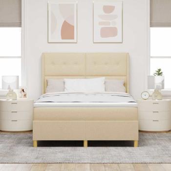 Boxspringbett mit Kopfteil Creme 140 x 190 cm Stoff
