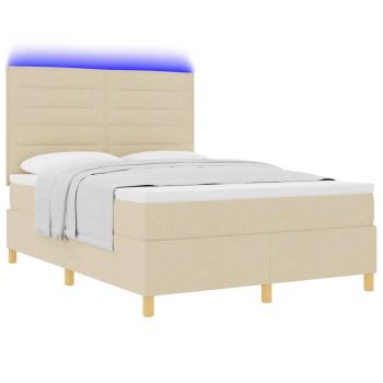 LED Boxspringbett mit Matratze Creme 140 x 190 cm Stoff