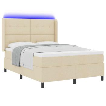 LED Boxspringbett mit Matratze Creme 140 x 190 cm Stoff