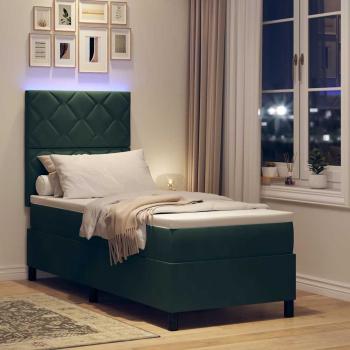 LED Boxspringbett mit Matratze Dunkelgrün 80 x 200 cm Stoff