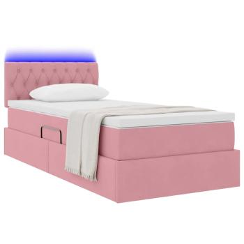 Bett mit Stauraum und LED mit Matratze Rosa 90 x 190 cm Samt