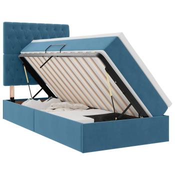 Aufbewahrungsbett mit Matratze Dunkelblau 90 x 190 cm Samt