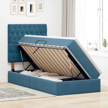 Aufbewahrungsbett mit Matratze Dunkelblau 90 x 190 cm Samt