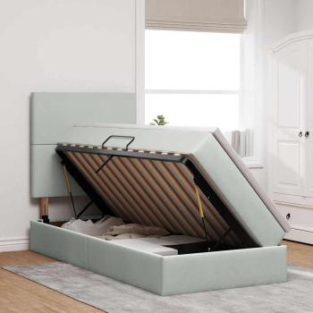 Bett mit Stauraum und LED mit LED Hellgrau 90 x 190 cm Samt