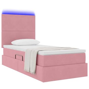 Bett mit Stauraum und LED mit Matratze Rosa 90 x 200 cm Samt