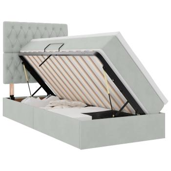 Bett mit Stauraum und LED mit LED Hellgrau 90 x 190 cm Samt