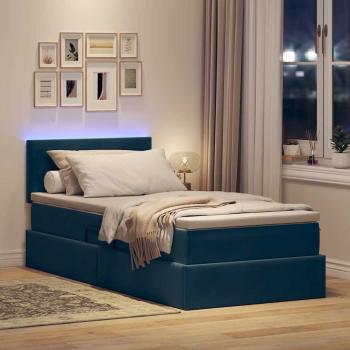 LED-Speicherbett mit Matratze Dunkelblau 100 x 200 cm Samt