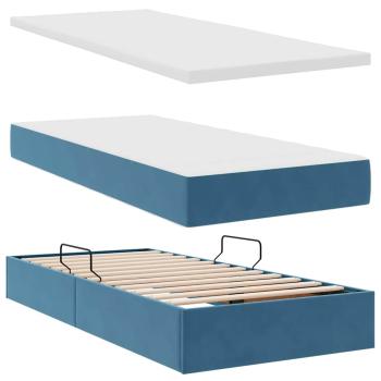 Bett mit Stauraum und LED mit LED Dunkelblau 100 x 200 cm Samt