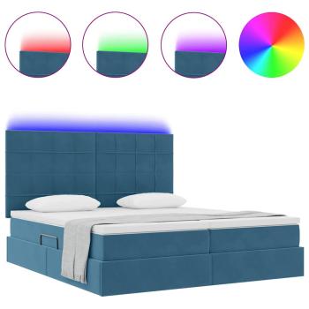 Bett mit LED-Lichtleisten Dunkelblau 200 x 200 cm Samt