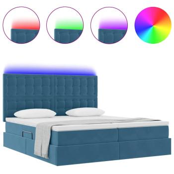Bett mit LED-Lichtleisten Dunkelblau 200 x 200 cm Samt