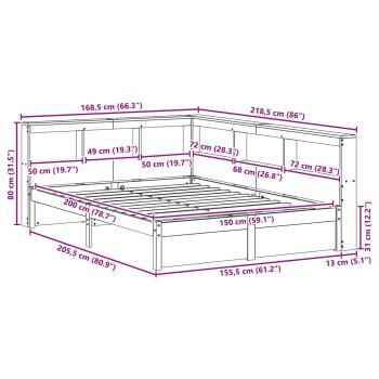 Bücherregal-Bett mit Kopfteil 2 pcs Wachsbraun 200 x 150 cm