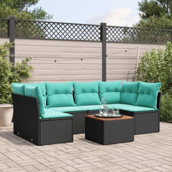 ARDEBO.de - 7-tlg. Garten-Sofagarnitur mit Kissen Schwarz Poly Rattan