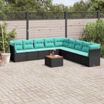 ARDEBO.de - 10-tlg. Garten-Sofagarnitur mit Kissen Schwarz Poly Rattan