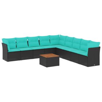10-tlg. Garten-Sofagarnitur mit Kissen Schwarz Poly Rattan