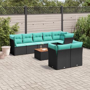 ARDEBO.de - 9-tlg. Garten-Sofagarnitur mit Kissen Schwarz Poly Rattan