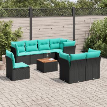 ARDEBO.de - 9-tlg. Garten-Sofagarnitur mit Kissen Schwarz Poly Rattan