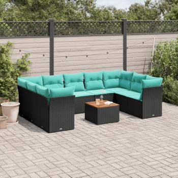 ARDEBO.de - 10-tlg. Garten-Sofagarnitur mit Kissen Schwarz Poly Rattan