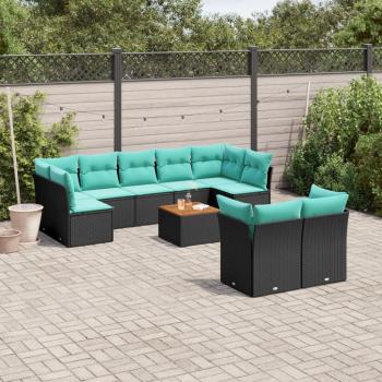 ARDEBO.de - 10-tlg. Garten-Sofagarnitur mit Kissen Schwarz Poly Rattan