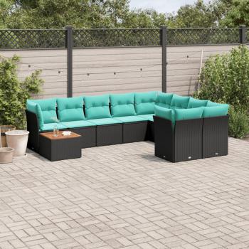 ARDEBO.de - 10-tlg. Garten-Sofagarnitur mit Kissen Schwarz Poly Rattan
