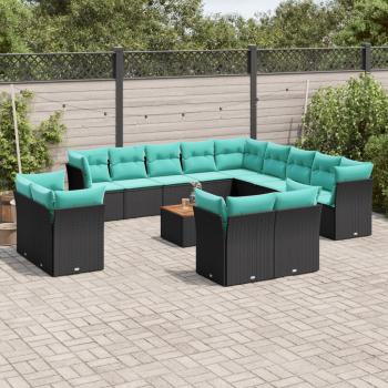 ARDEBO.de - 14-tlg. Garten-Sofagarnitur mit Kissen Schwarz Poly Rattan