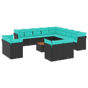 14-tlg. Garten-Sofagarnitur mit Kissen Schwarz Poly Rattan
