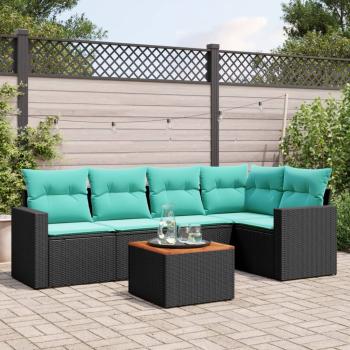ARDEBO.de - 6-tlg. Garten-Sofagarnitur mit Kissen Schwarz Poly Rattan