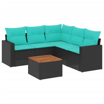 6-tlg. Garten-Sofagarnitur mit Kissen Schwarz Poly Rattan