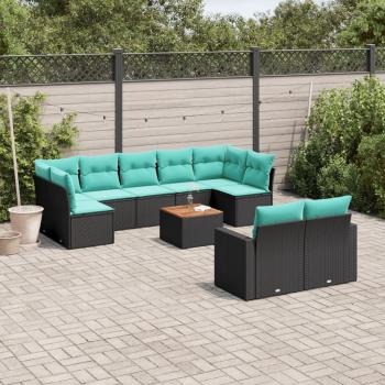 ARDEBO.de - 10-tlg. Garten-Sofagarnitur mit Kissen Schwarz Poly Rattan