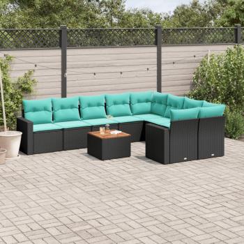 ARDEBO.de - 10-tlg. Garten-Sofagarnitur mit Kissen Schwarz Poly Rattan