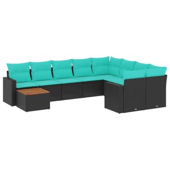 10-tlg. Garten-Sofagarnitur mit Kissen Schwarz Poly Rattan